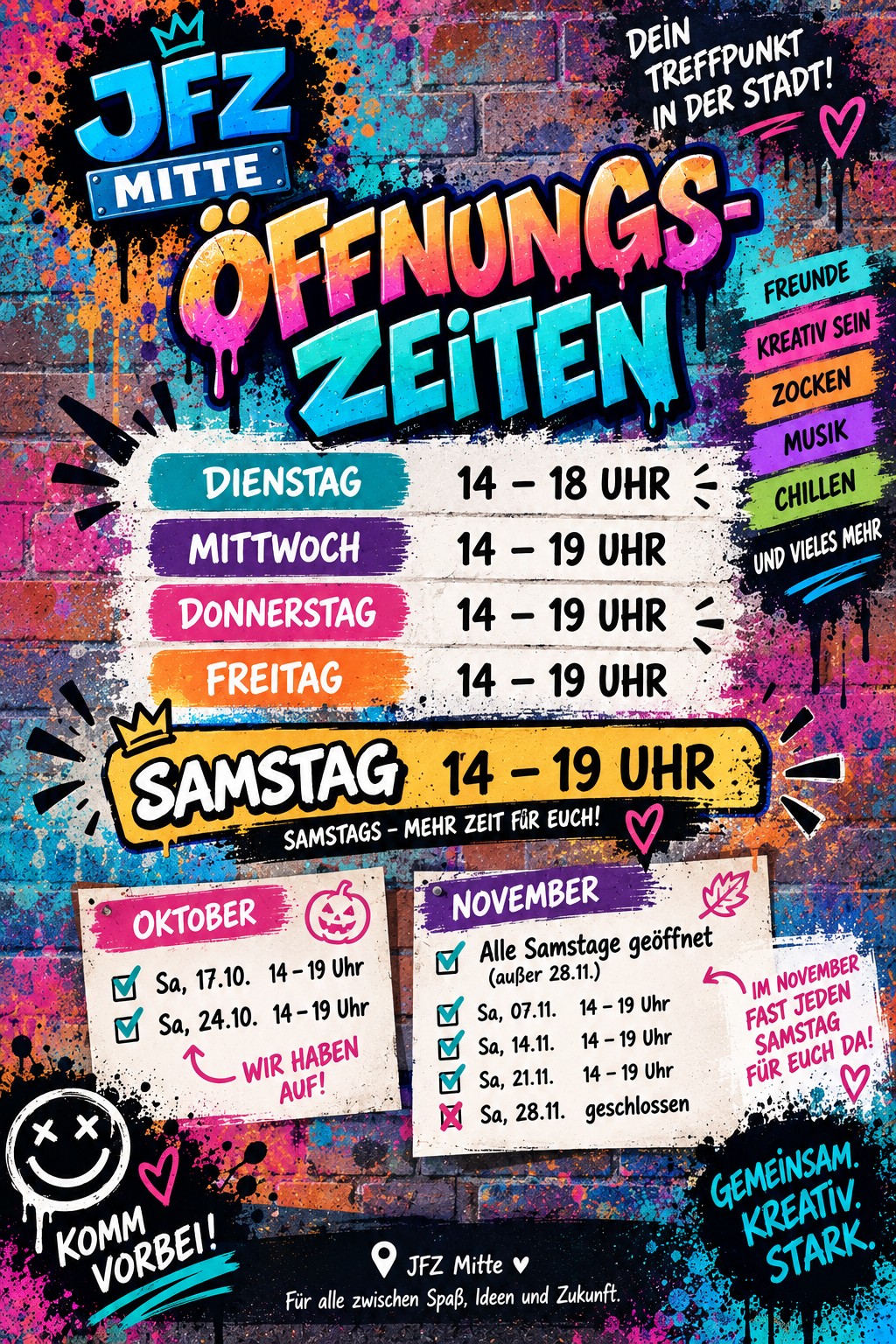 Öffnungszeiten Oktober – November