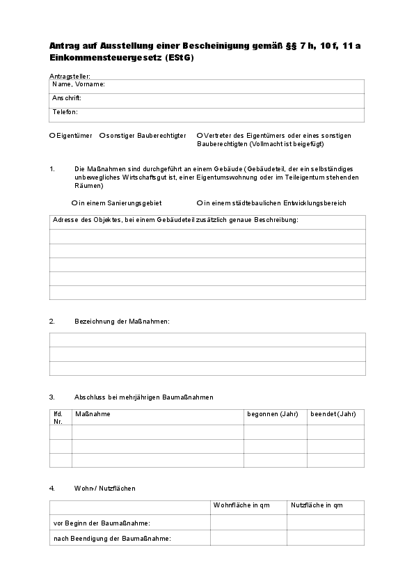 antrag auf ausstellung der bescheinigung